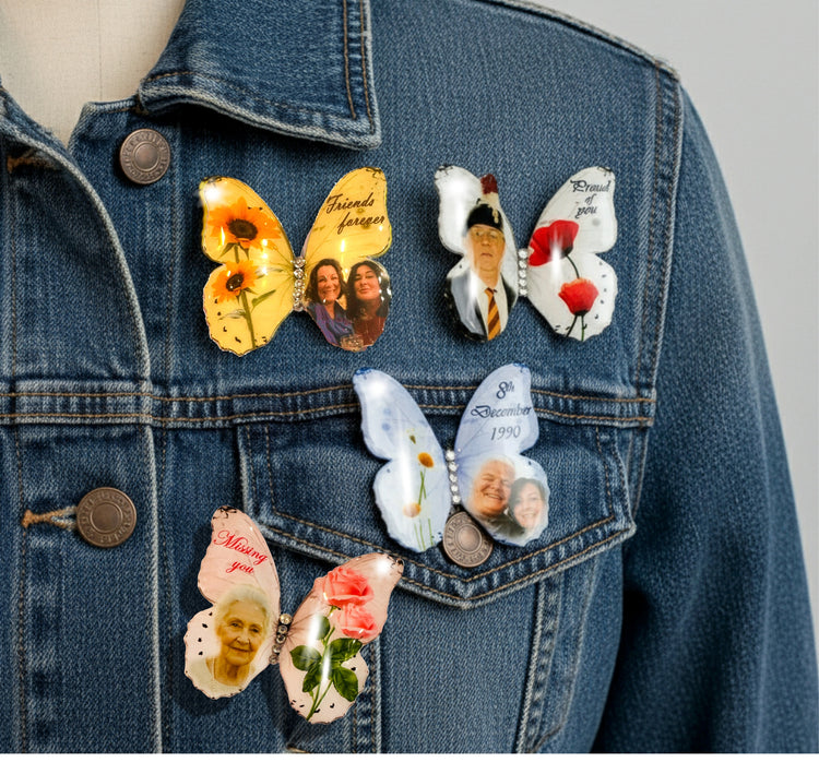 photo personalised butterfly hairclips memorial magnets brooch