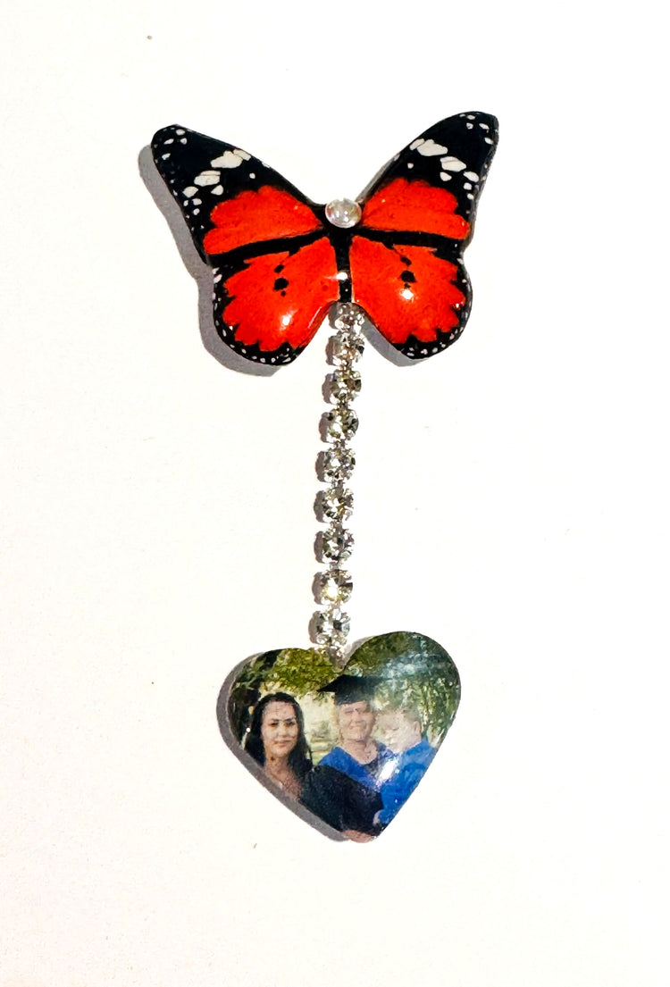 Personalised graduation photo pin recycled from tin cans