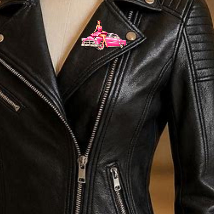 pink Cadillac enamel pin brooch