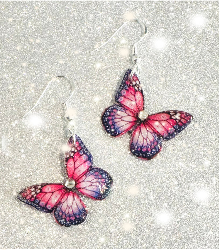 handmade butterfly drop earrings from tin cans