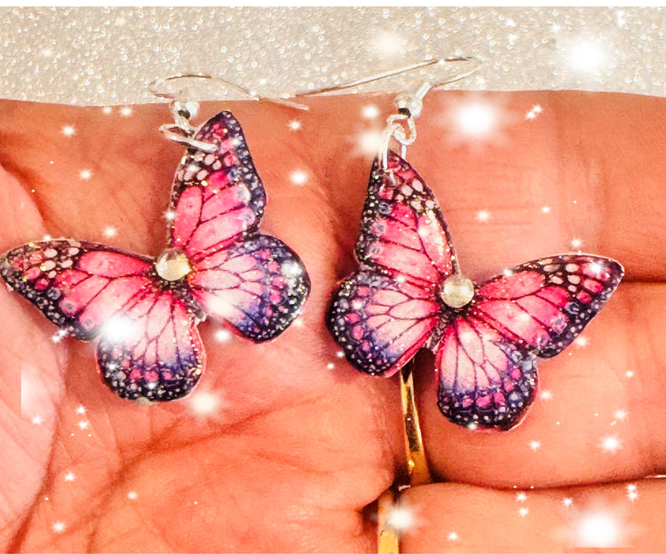 handmade pretty butterfly drop earrings from tin cans