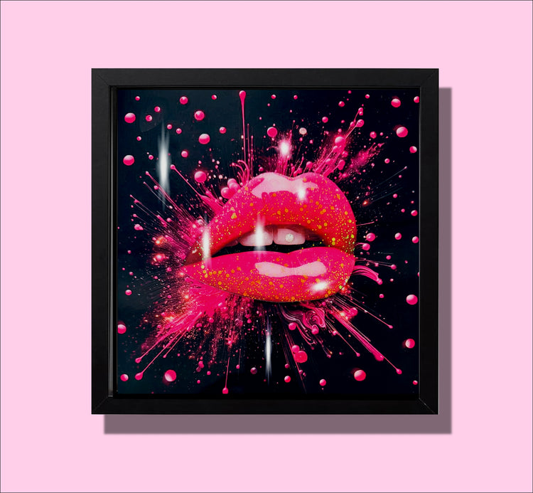 *The Kiss**.3d mini 3d framed pink lips shiny glitter picture