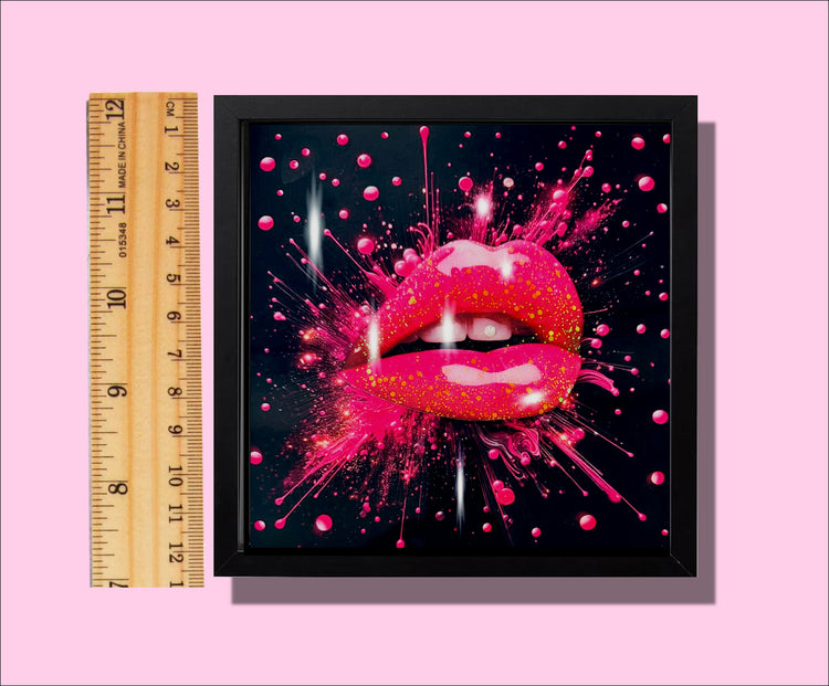 3d mini 3d framed pink lips shiny glitter picture
