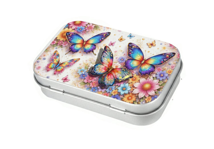 Custom Small rectangular tin with colorful butterfly design