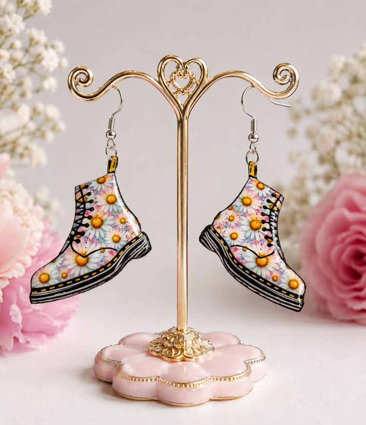 pretty Dr Marten pastel daisy earrings handmade