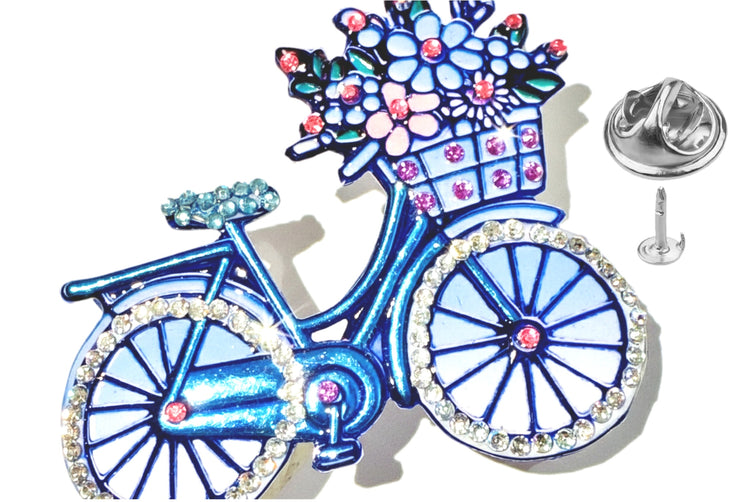 blue diamante bicycle brooches/ pins