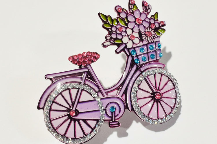 lilac diamante bicycle brooch /pin handmade