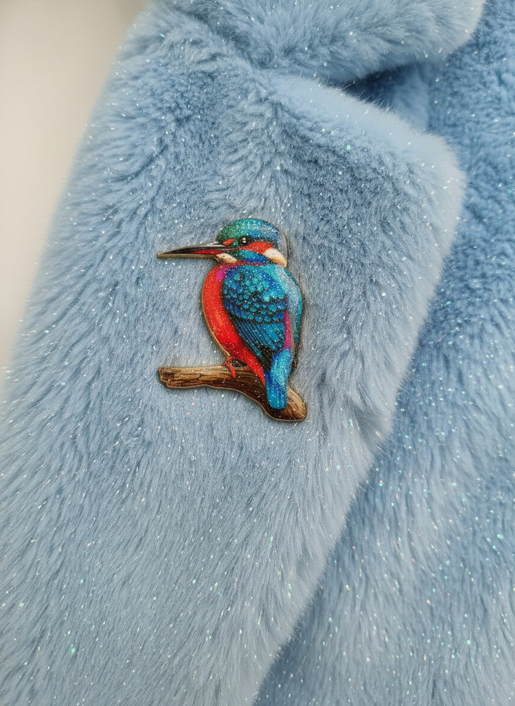 pretty Kingfisher handmade enamel pin