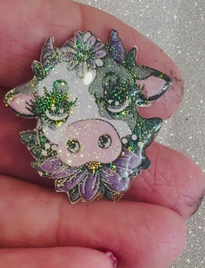 pretty cow enamel Pin or magnet. Handmade from soda cans