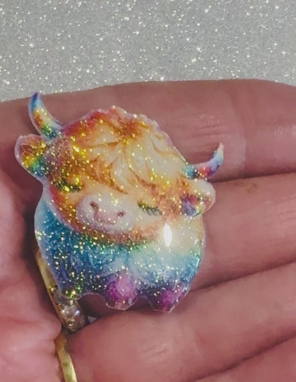 Colourful highland cow handmade brooch pin from aluminium cans