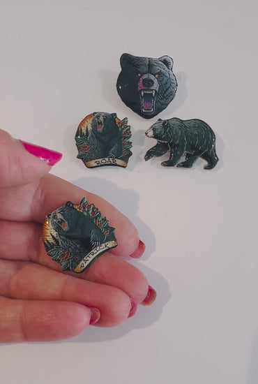 Black Bear Enamel Pin Handmade from tin cans, unique.