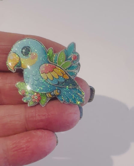 Cute Parrot Bird Pin Badge hand crafted from tin cans