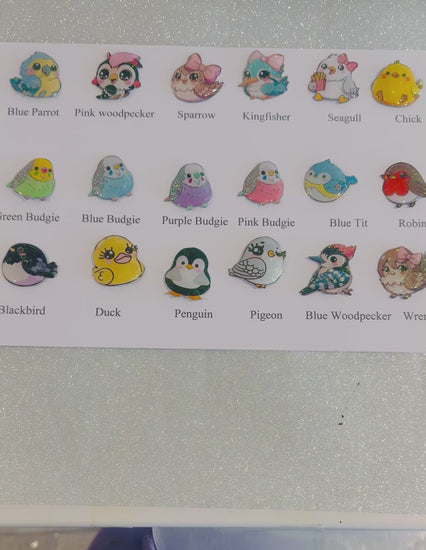 Chunky Chirps, cute enamel pins, made form tin cans