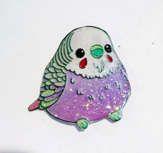 Cute Purple Budgie fridge magnet, enamel pin