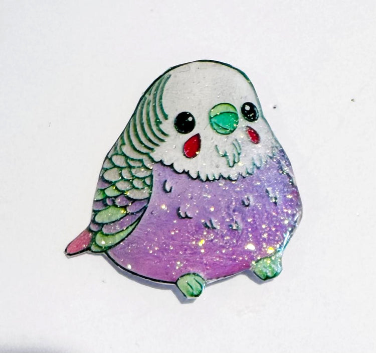 Cute Purple Budgie fridge magnet, enamel pin