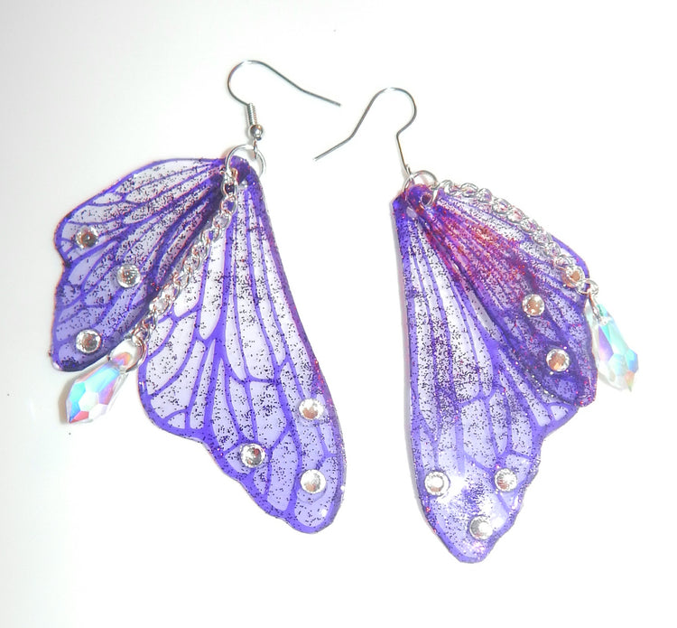 purple mystical fairy wings earrings