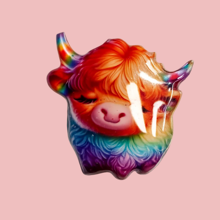rainbow Colorful highland cow badge