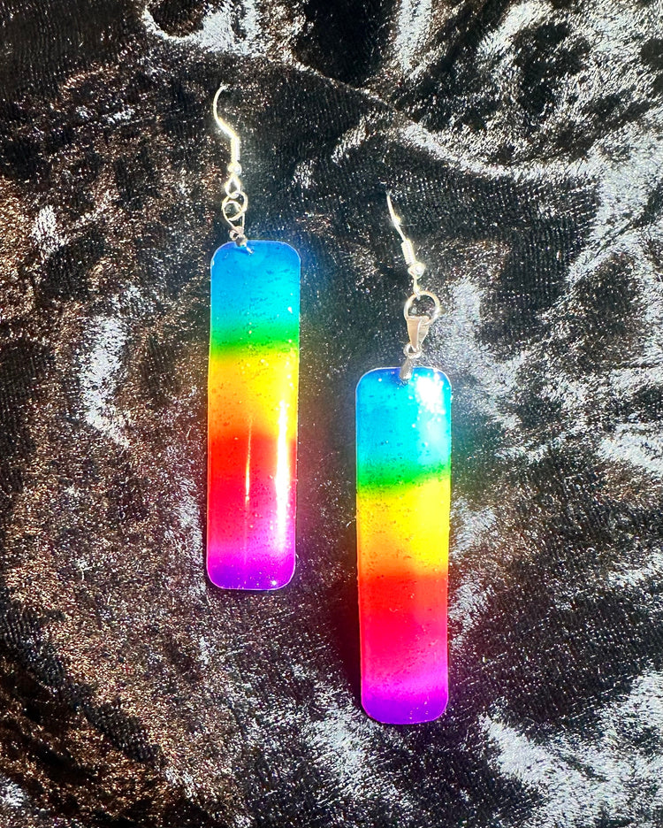 rainbow long drop earrings handmade
