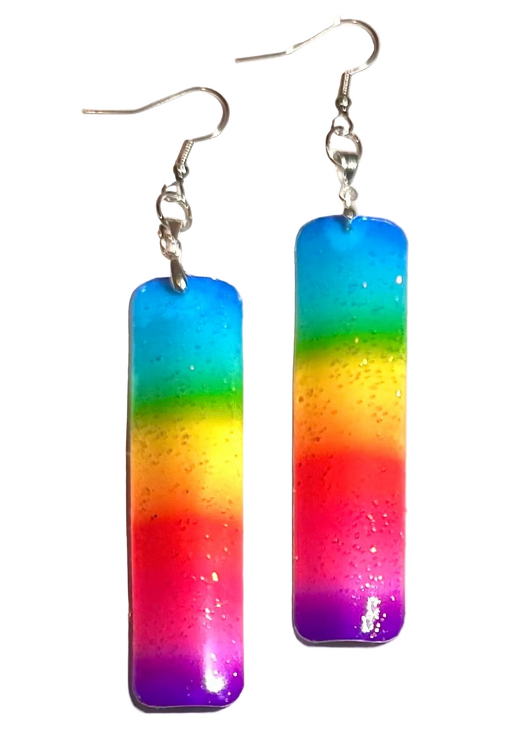 Colorful rainbow-shaped earrings long dangle, handmade