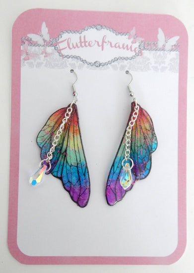flutterframes unique rainbow fairy wings earrings