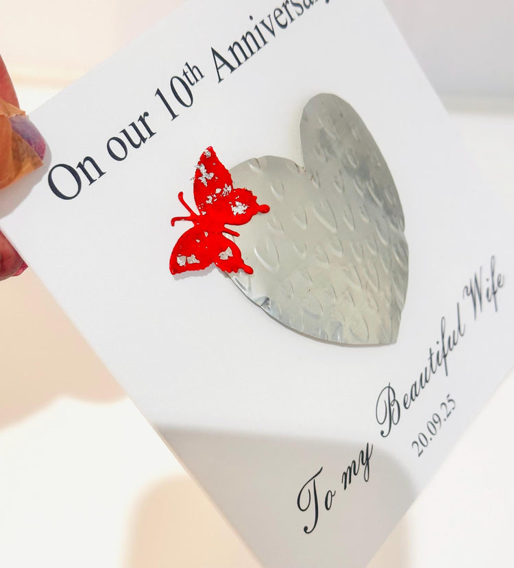 recycled 3d tin can art anniversary 10th with red tin butterfly