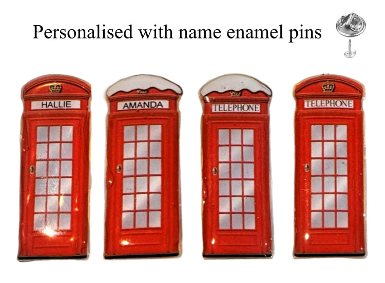 red telephone box enamel pin handmade by Flutterframes
