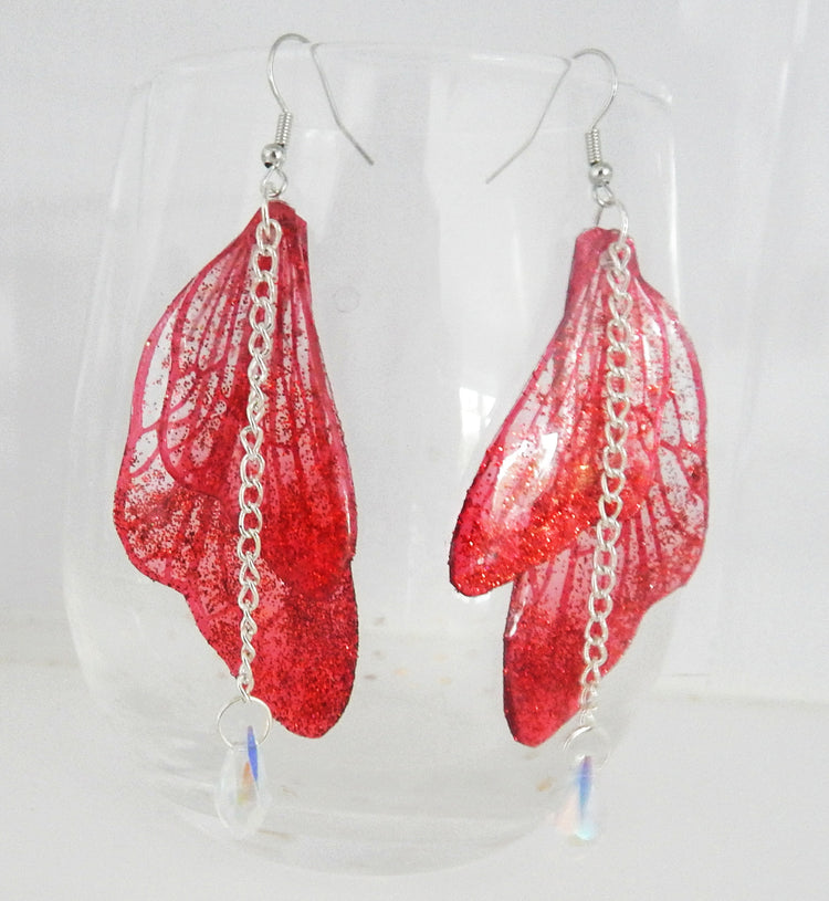 red fairy wings earrings