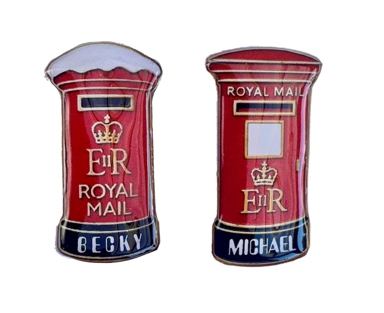 personalised with name royal mail Post box enamel pin
