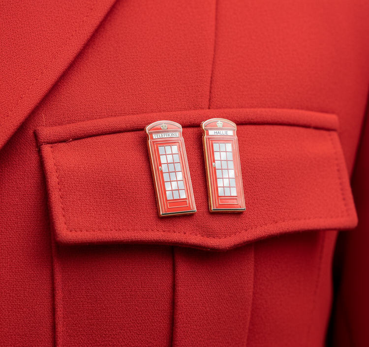 Retro telephone box magnet and pins