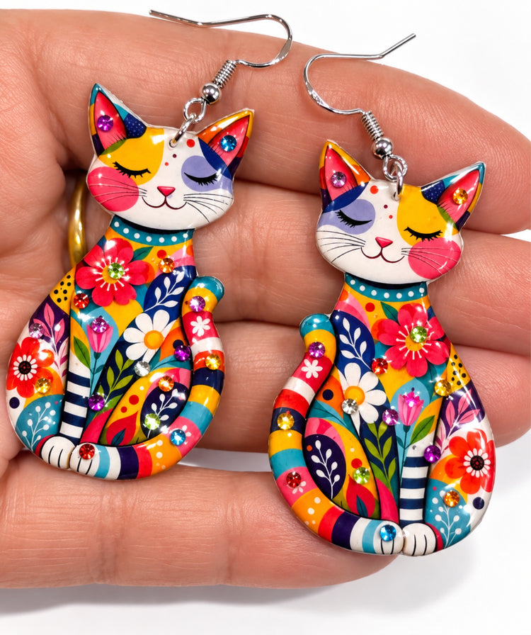 1950's multi-colour funky cat earrings, unique