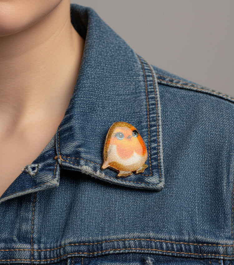 Glittery robin bird enamel pin, unique, Christmas