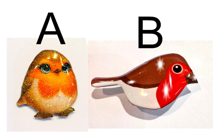Handmade Robin enamel pins. Christmas Robins choice of 2 designs