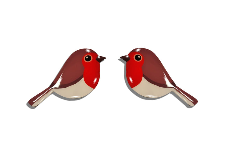 Pair of red robin bird stud earrings