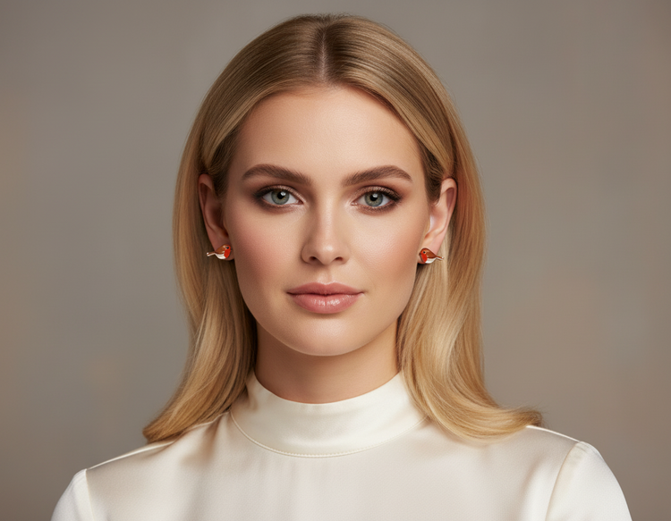 robin bird stud earrings