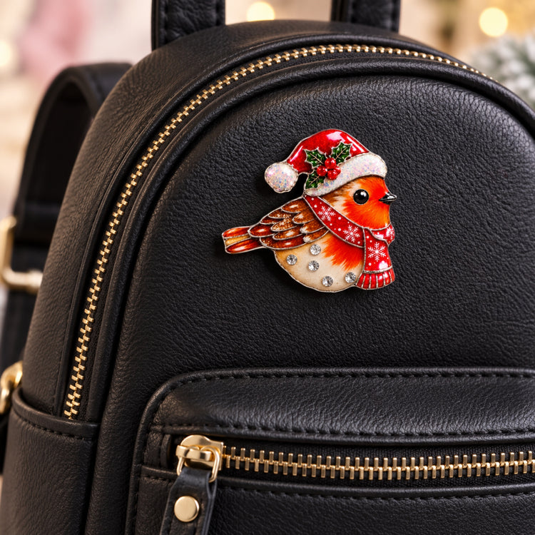 festive pin, sparkly robin, diamante brooch