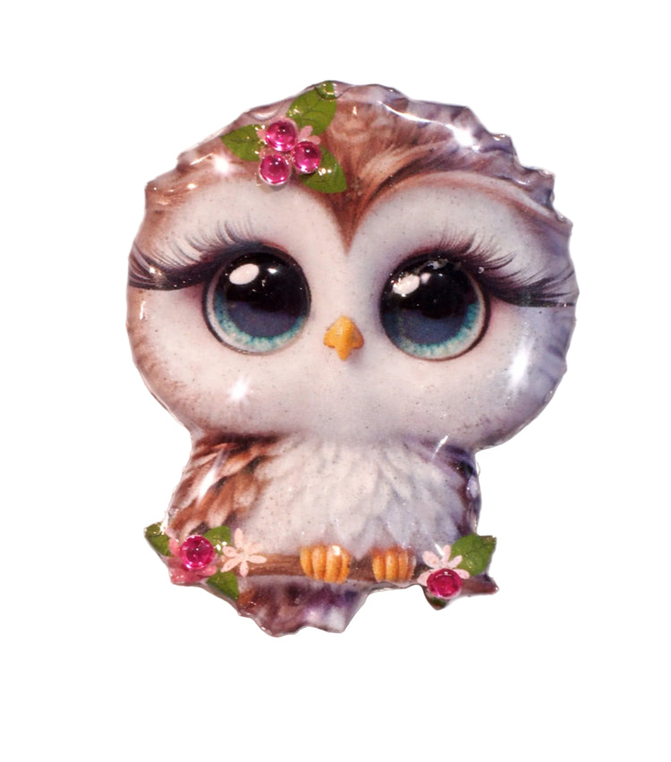 Cartoon owl with decorative elements enamel pin