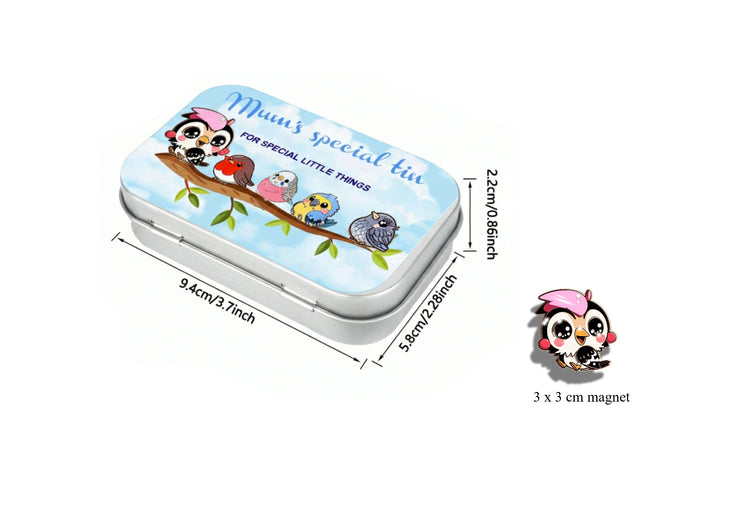 personalised pocket tin with a Woodpecker magnet