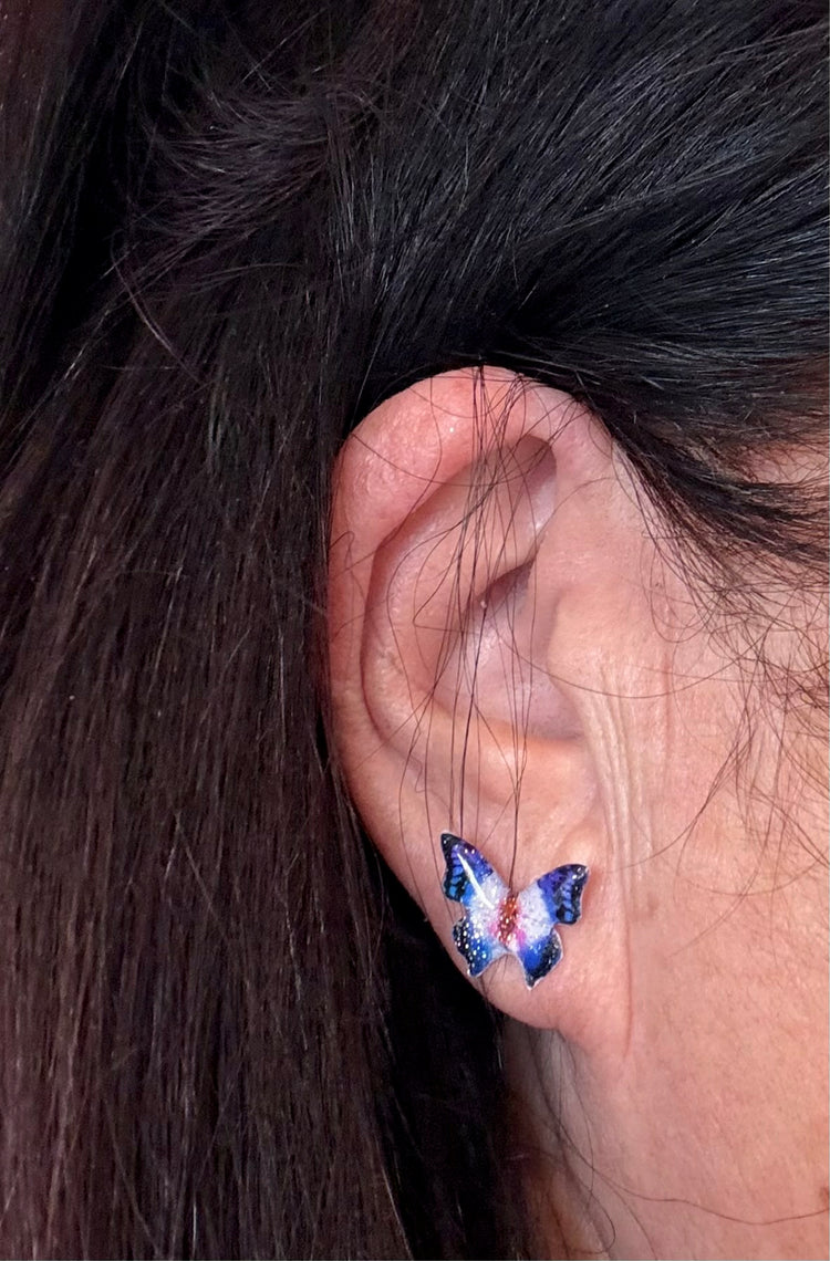 Blue Butterfly studs.From recycled soda/drink cans.Unique stud earrings