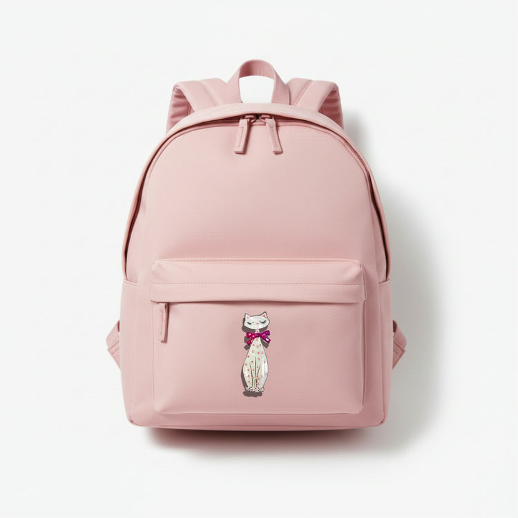 White and pink tall cat brooch