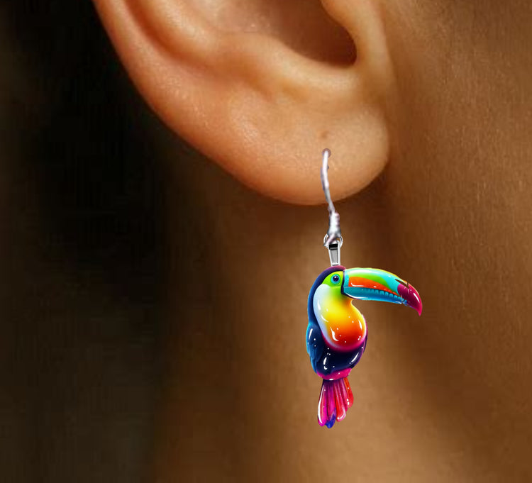 Toucan drop earrings. Tropical