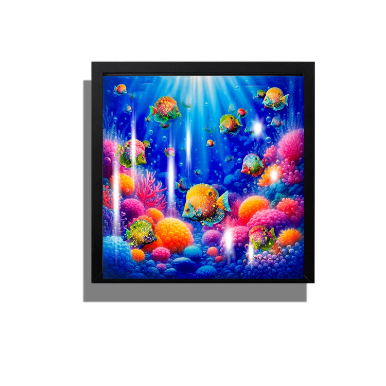 Colourful Tropical Fish box framed picture. Tropical fish tin can framed picture.. Upcycled
