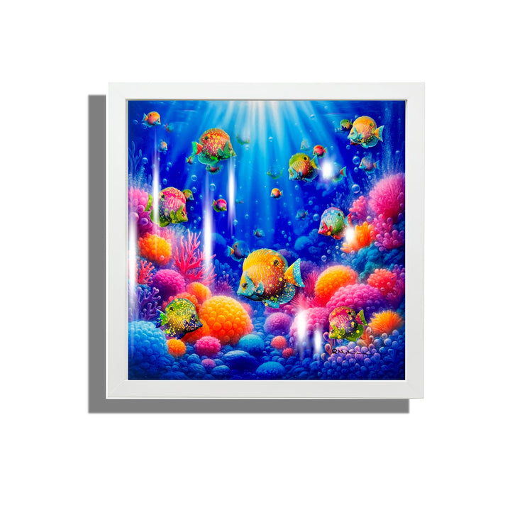Colourful Tropical Fish box framed picture. Tropical fish tin can framed picture.. Upcycled