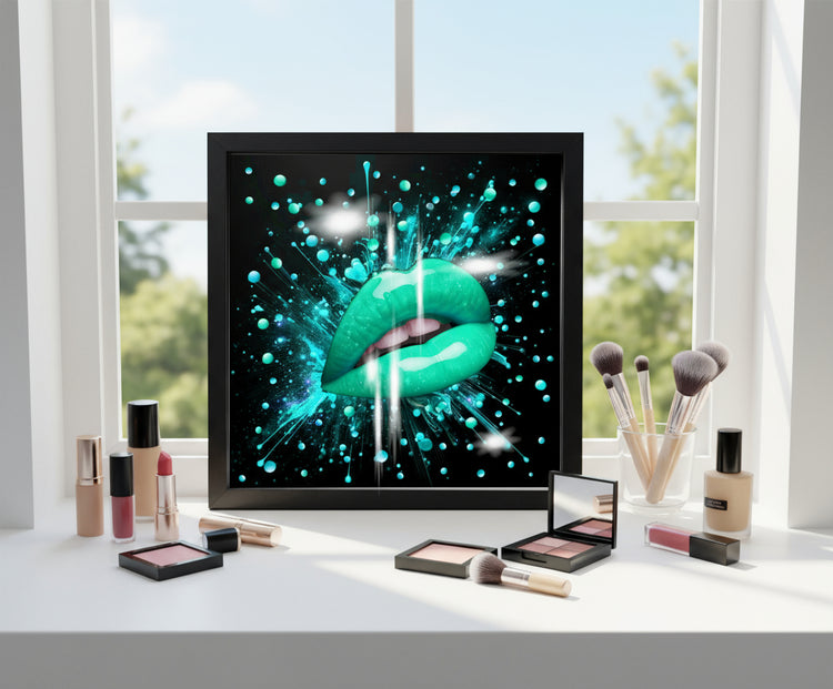 modern turquoise lips, kiss 3d picture