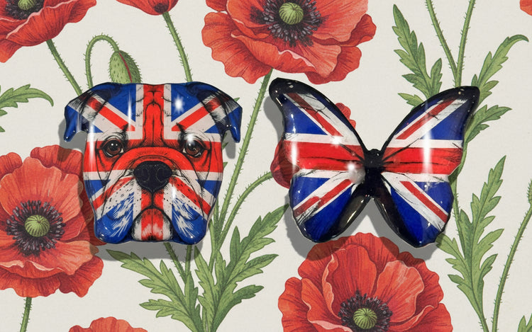 British bull dog and British butterfly enamel pin