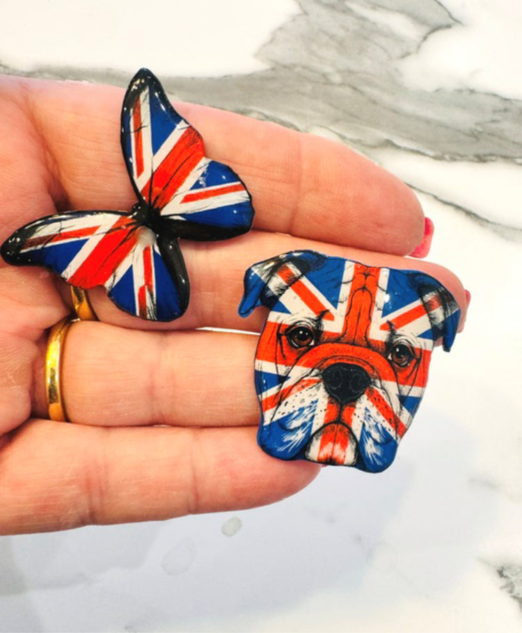 British Bull dog gifts, flag the Union Jack with pride and butterfly