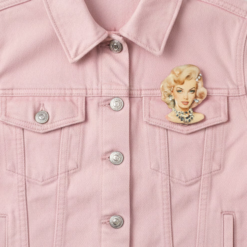 Vintage-style brooch with a woman's face and diamantes