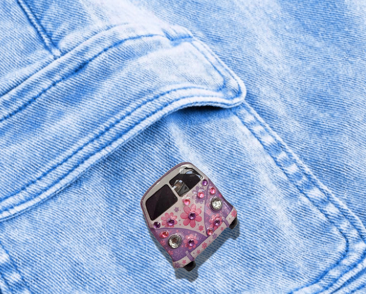 Hippy flower camper van Pin or magnet.