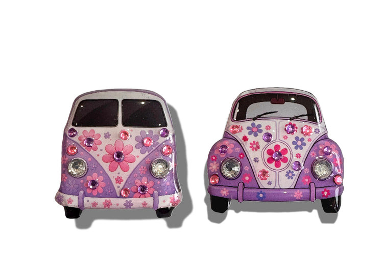 flower power Beetle and camper van enamel Pin or magnet.