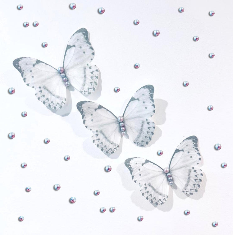 Stunning White 3D Sparkling Butterflies