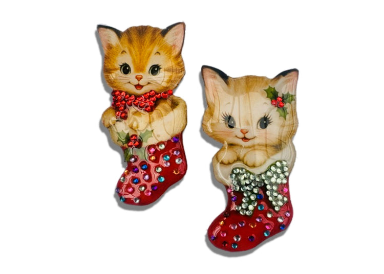handmade Christmas kitten brooches